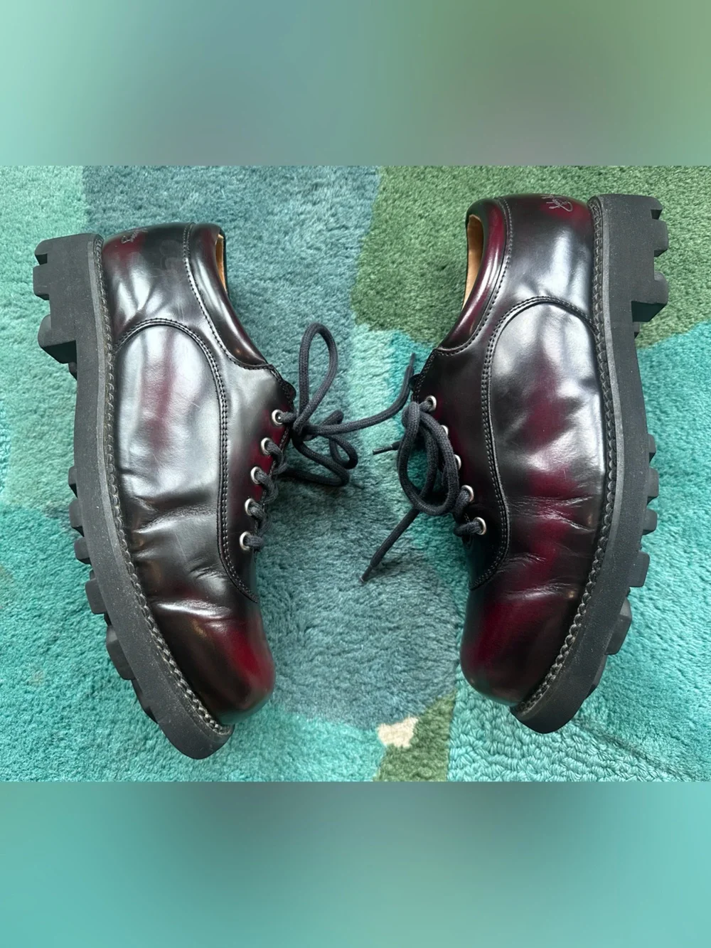 Fluevog VINTAGE EXCELLENT 7th Heaven burgundy rub-off lace-up shoe - men US 11.5